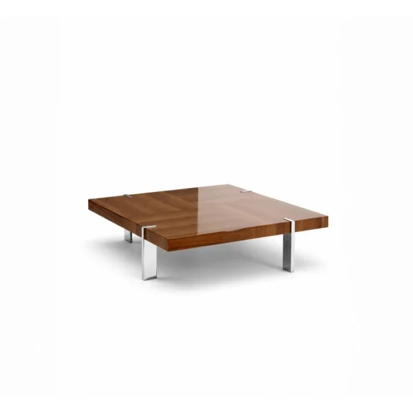 Madison Round Walnut Coffee Table with Chrome Legs in walnut — in a room setting