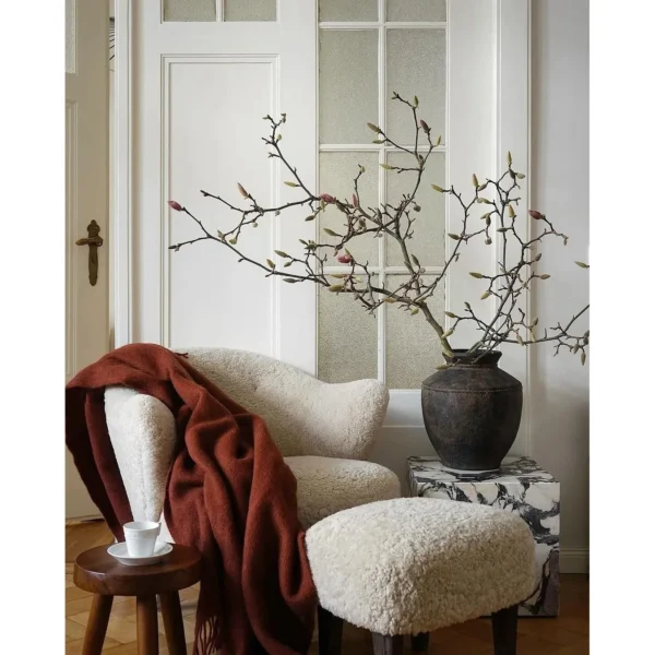 Rustic Iron-Glaze Round Jar Vase for Magnolia Branches in clay — in a room setting