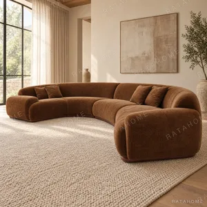 Manna Curved Modular Sofa in Chocolate Bouclé — in a room setting