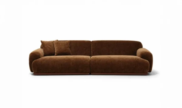 Manna Curved Modular Sofa in Chocolate Bouclé — in a room setting