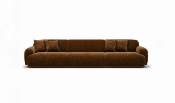 Manna Curved Modular Sofa in Chocolate Bouclé — in a room setting