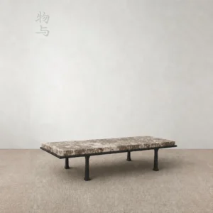 Cherry Blossom Marble Coffee Table on Bronze Legs, 160 cm in slate — front view