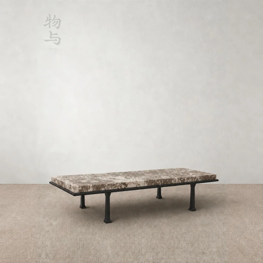 Cherry Blossom Marble Coffee Table on Bronze Legs, 160 cm in slate — front view