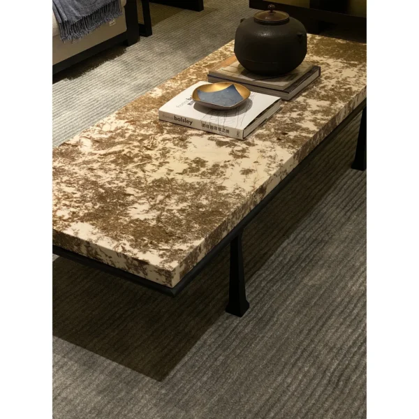 Cherry Blossom Marble Coffee Table on Bronze Legs, 160 cm in slate — in a room setting