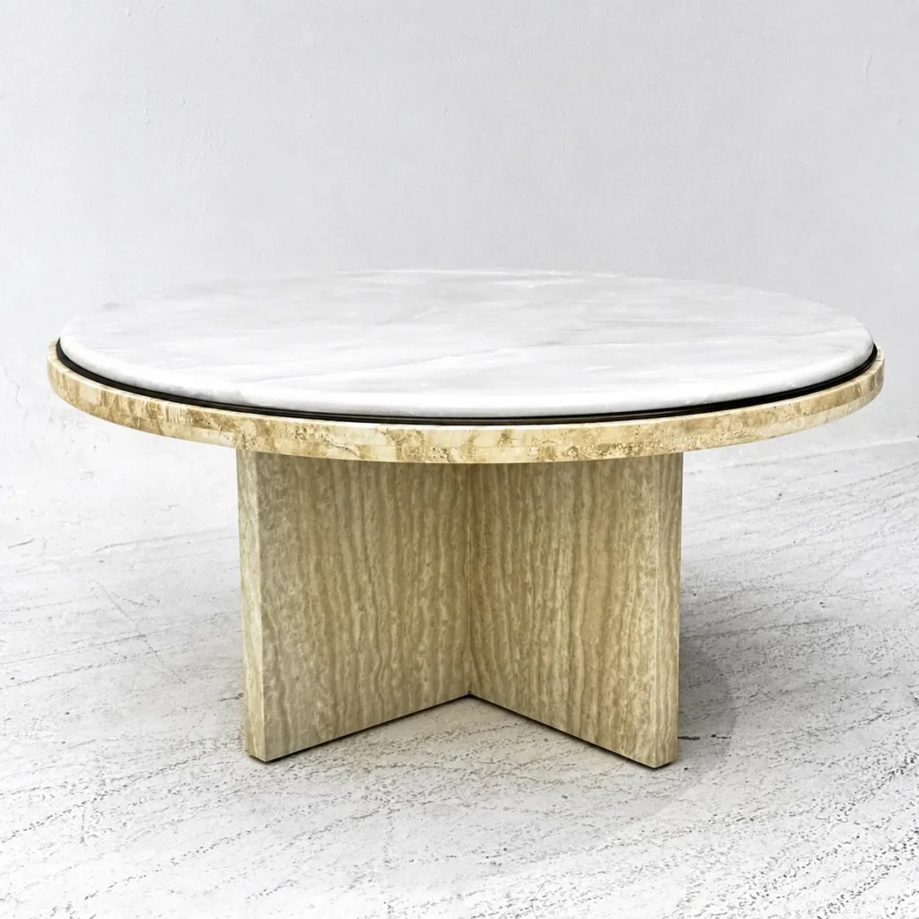 Round Ice Jade Marble Coffee Table in ivory — front view