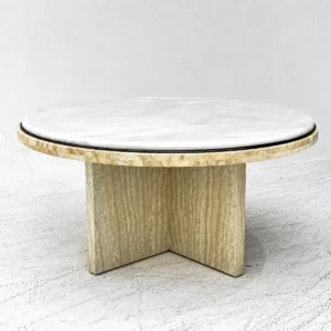 Round Ice Jade Marble Coffee Table in ivory — front view