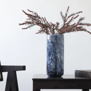 Blue Marble Pattern Cylinder Glass Vase, Large or Small in blue — front view