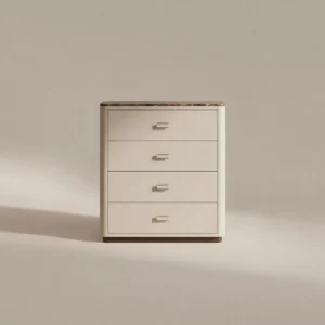 Marble-Top Leather Four-Drawer Chest in oatmeal — front view