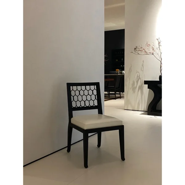 Maritime Fish-Scale Back Dining Chair in Black Oak — in a room setting