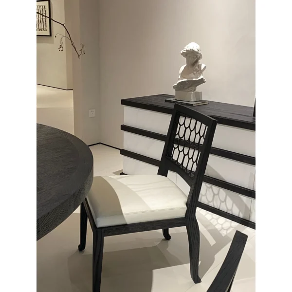 Maritime Fish-Scale Back Dining Chair in Black Oak — in a room setting