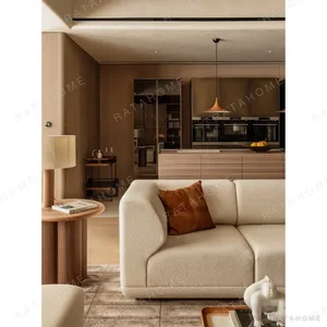 Marquetry Drum Column Side Table in Oak and Walnut, 70 cm — in a room setting