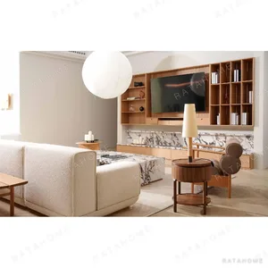 Marquetry Drum Side Table in Black Walnut, 52 cm — in a room setting