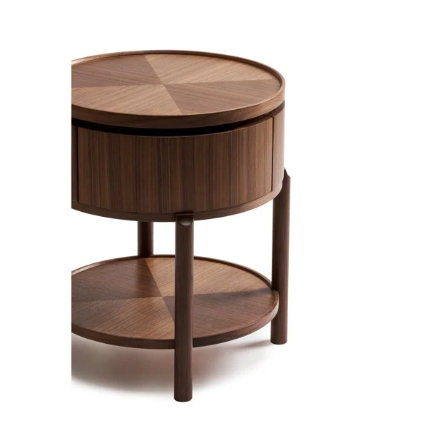 Marquetry Drum Side Table in Black Walnut, 52 cm — in a room setting
