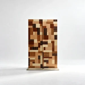Marquetry Tall Cabinet in Mixed Wood Veneers with Lit Interior, 192 cm — front view