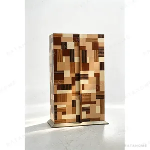 Marquetry Tall Cabinet in clay — in a room setting