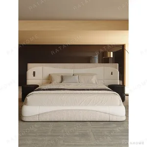 Wide-Screen Sectioned Headboard Bed in Two-Tone Linen — in a room setting