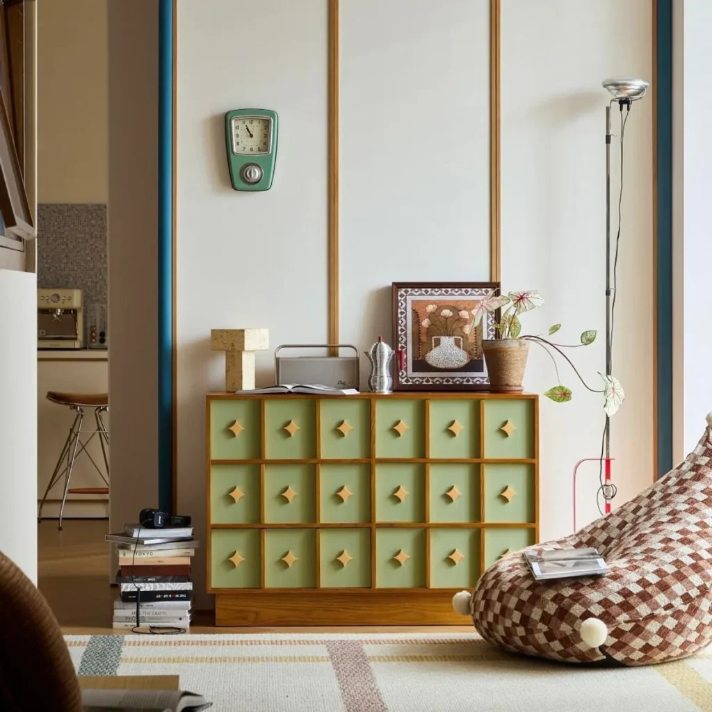 Matcha Green Multi-Drawer Chest with Diamond Pulls in olive — front view
