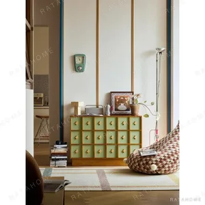 Matcha Green Multi-Drawer Chest with Diamond Pulls in olive — in a room setting