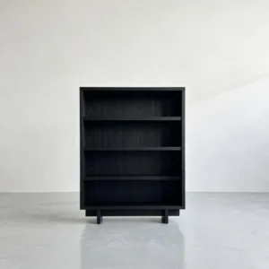 Matte Black Oak Open Bookshelf, 180 x 150 cm in black — front view