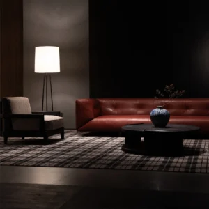 Quiet Luxury Sofa in Cognac Aniline Bull Leather — front view
