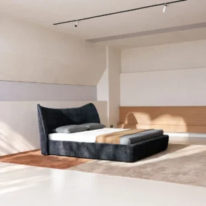 Mermaid Ultra-Thin Curved Headboard Bed in black — front view