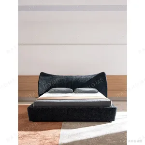 Mermaid Ultra-Thin Curved Headboard Bed in black — in a room setting