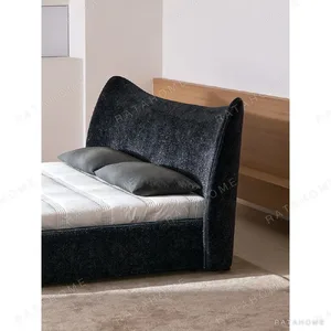 Mermaid Ultra-Thin Curved Headboard Bed in black — in a room setting
