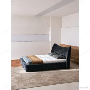 Mermaid Ultra-Thin Curved Headboard Bed in black — in a room setting