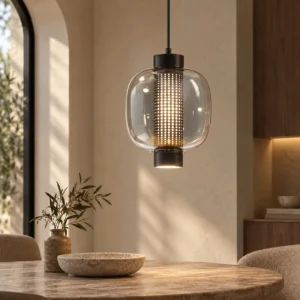 Mesh Glass Column Pendant Light in slate — front view