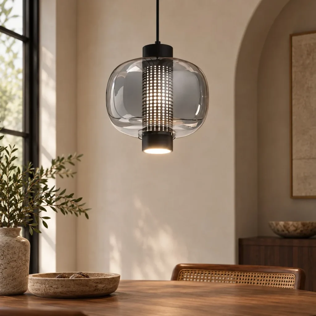 Mesh Glass Column Pendant Light in slate — front view