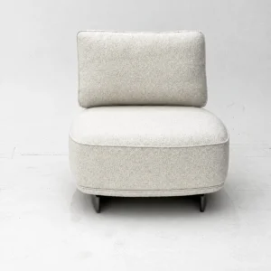 Oatmeal Teddy Fabric Armless Lounge Chair on Steel Base in oatmeal — front view