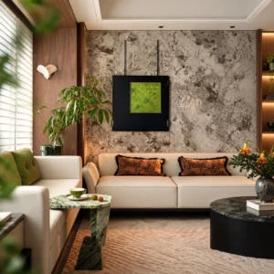 Metal Frame Green Moss Wall Art on Hanging Rods in olive — front view