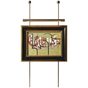 Metal Frame Small Abstract Wall Art on Brass Rails in red — in a room setting