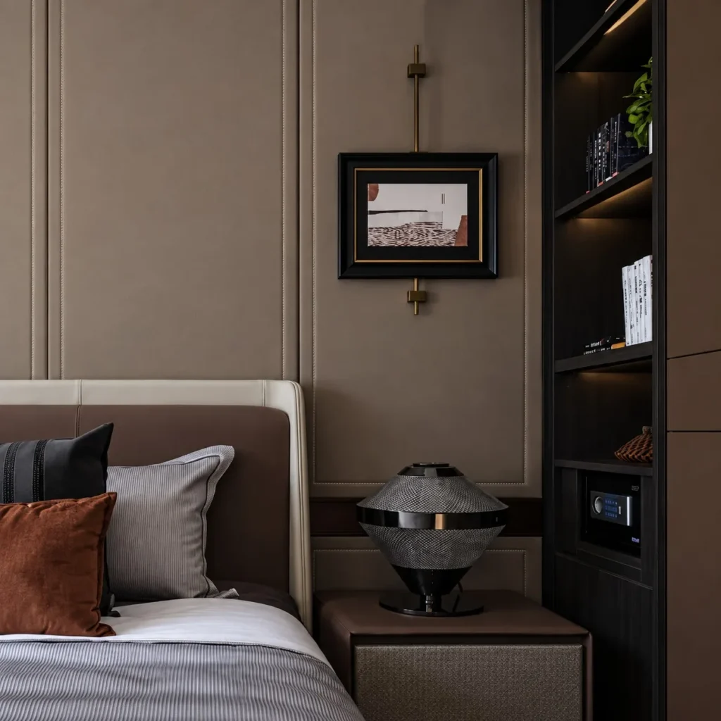 Metal Frame Small Wall Art on Brass Rod for Bedside in black — front view