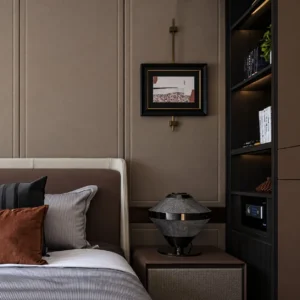 Metal Frame Small Wall Art on Brass Rod for Bedside in black — front view