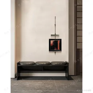 Metal Frame Wall Art on Hanging Rod, Red and Black Abstract in red — in a room setting