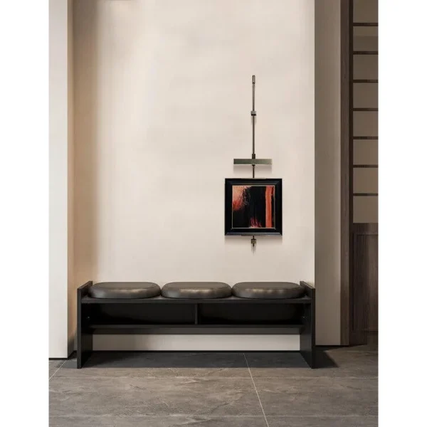 Metal Frame Wall Art on Hanging Rod, Red and Black Abstract in red — in a room setting