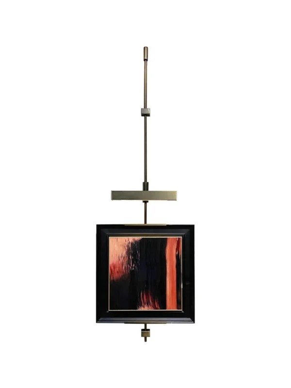 Metal Frame Wall Art on Hanging Rod, Red and Black Abstract in red — in a room setting