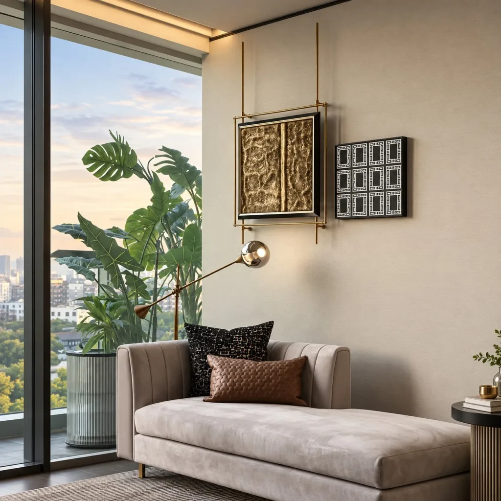 Metal Frame Wall Art Set of 2 in brushed brass — front view