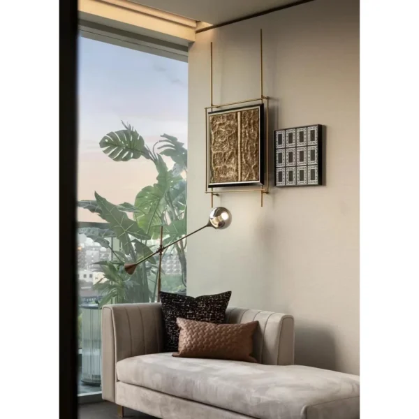 Metal Frame Wall Art Set of 2 in brushed brass — in a room setting