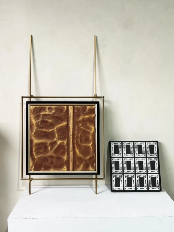 Metal Frame Wall Art Set of 2 in brushed brass — in a room setting