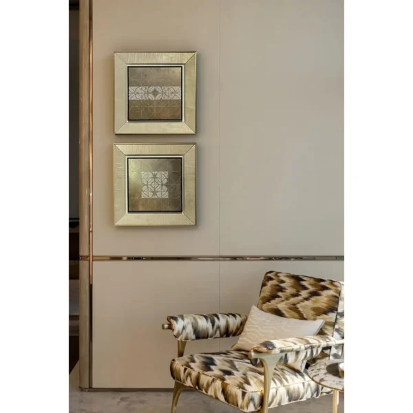 Metal Relief Wall Art Set of 2 in Gold Frames — in a room setting