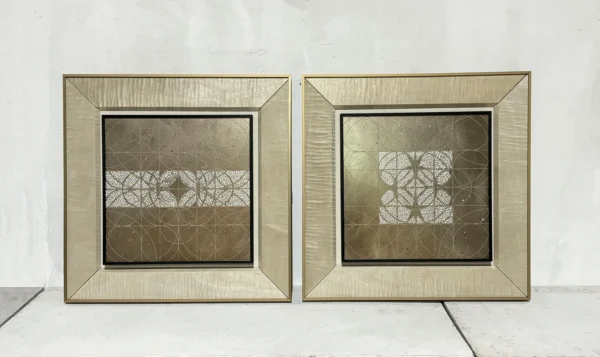 Metal Relief Wall Art Set of 2 in Gold Frames — in a room setting