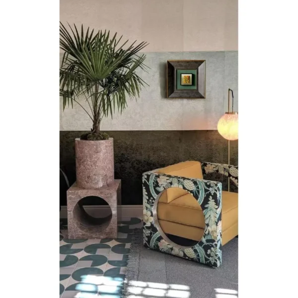 Small Mid-Century Wall Art in Layered Black and Green Frame — in a room setting