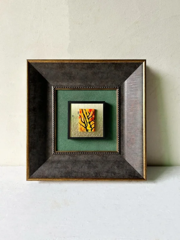 Small Mid-Century Wall Art in Layered Black and Green Frame — in a room setting
