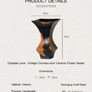 Mid-Century Black and Rust Kiln-Change Angular Vase in black — dimensions