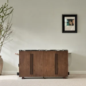Mid Century Black White Marble Storage Cabinet in marble — front view