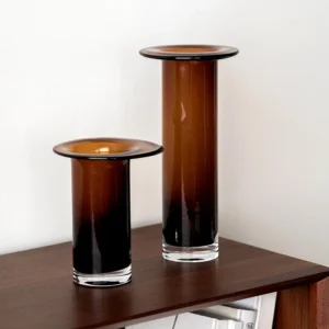 Brown-Black Gradient Cylinder Glass Vase, Short or Tall in clay — front view