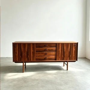 Mid-Century Rosewood-Grain Sideboard with Carved Pulls — front view