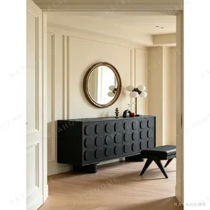 Charcoal Relief Sideboard with Rounded-Square Pulls in black — in a room setting